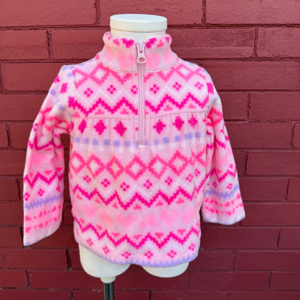 The Childrens Place Girls Pink‎ Fleece Aztec Print 1/4 Zip Pullover 12 18 Months